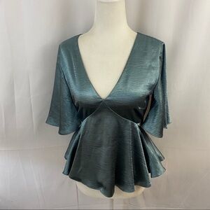 Anthropologie RO & DE Aqua Flutter Sleeve Top NWT